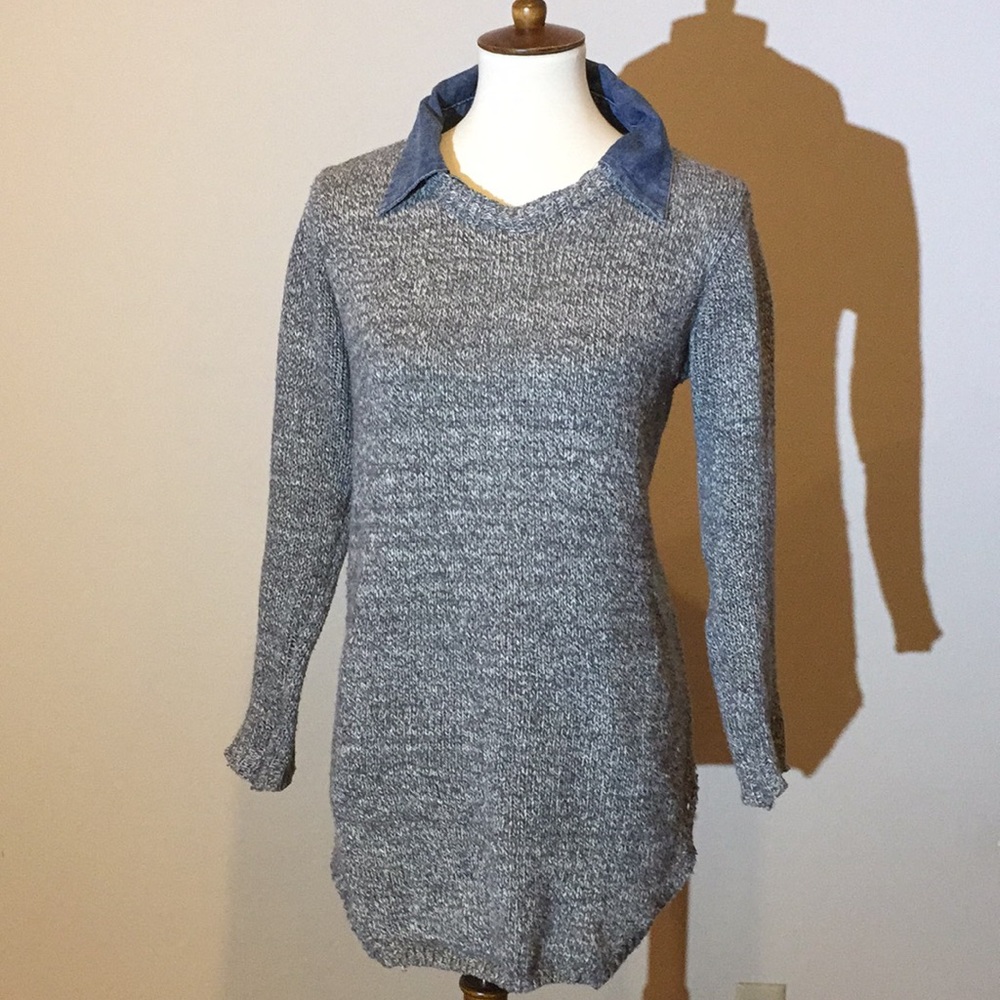 Grey Knitted Collar Sweater